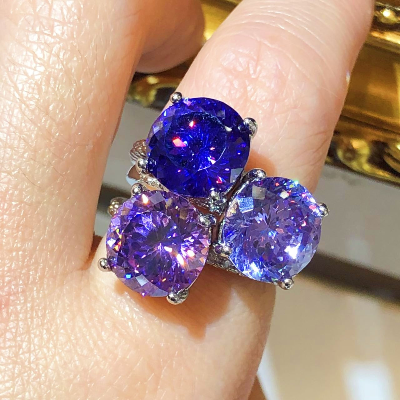 Triple 3pcs Set Stunning Lavender Purple Crystal Rings