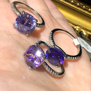 Triple 3pcs Set Stunning Lavender Purple Crystal Rings