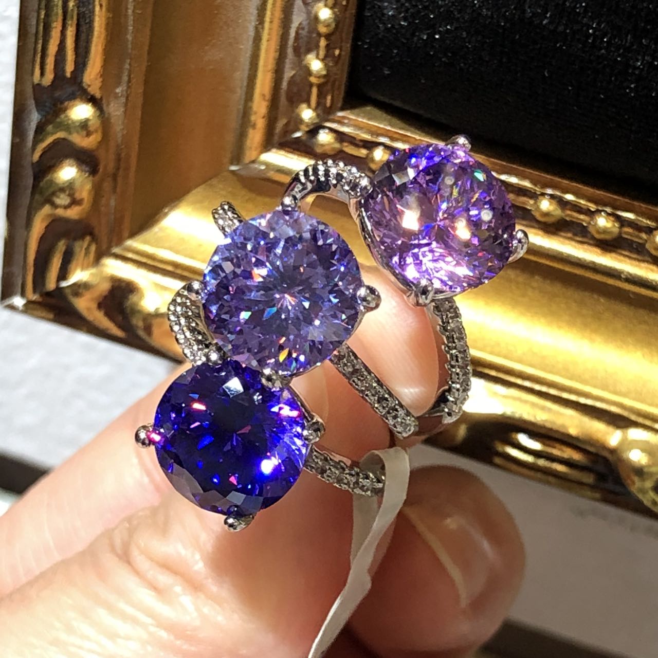 Triple 3pcs Set Stunning Lavender Purple Crystal Rings
