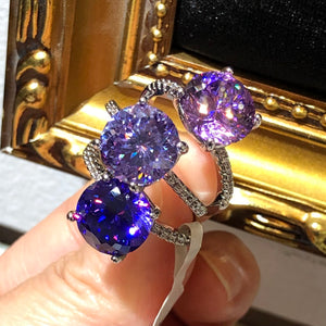 Triple 3pcs Set Stunning Lavender Purple Crystal Rings