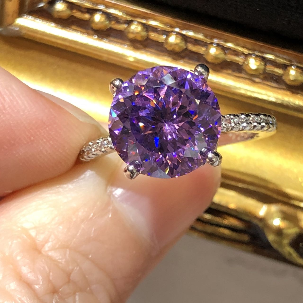 Triple 3pcs Set Stunning Lavender Purple Crystal Rings