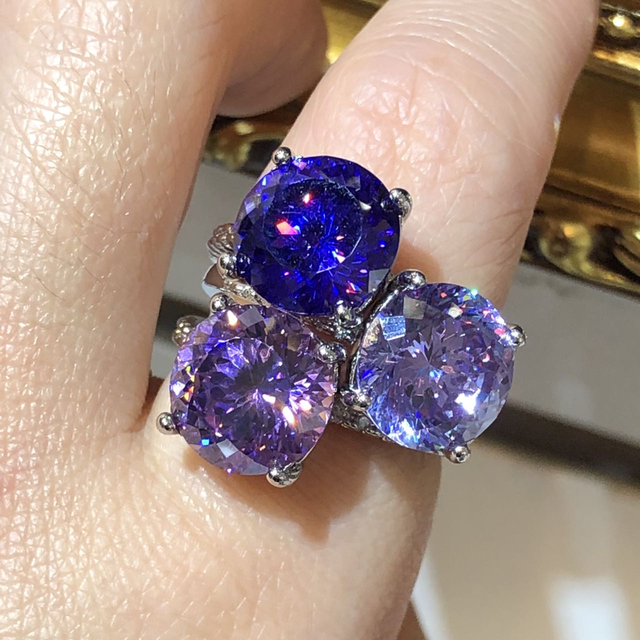 Triple 3pcs Set Stunning Lavender Purple Crystal Rings