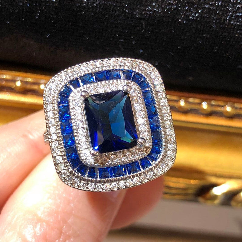 The Art Deco Style Ring - Sapphire Colour