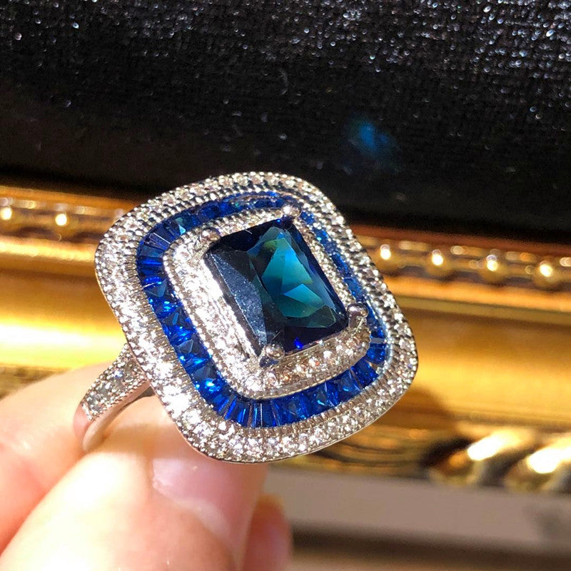 The Art Deco Style Ring - Sapphire Colour