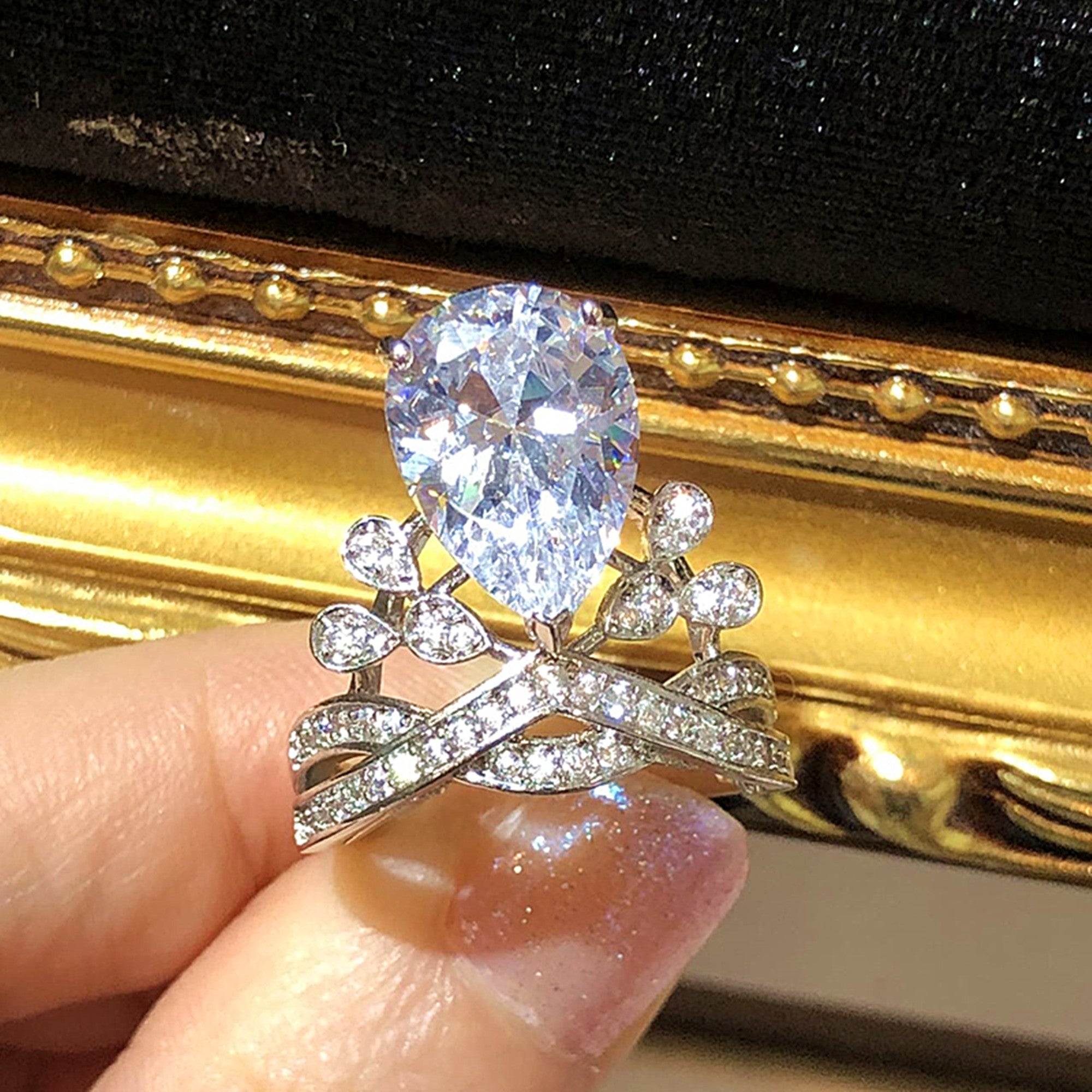 The Pave Diamond Ring - Teardrop Crown