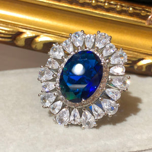The English Daisy Sapphire Blue Crystal Ring