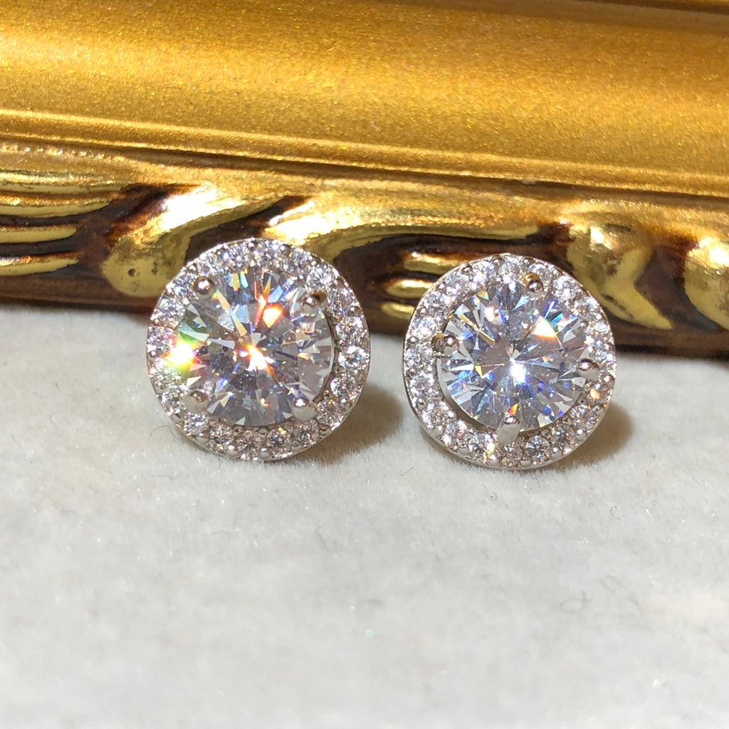Tiviss Hallow Style Round Brilliant Cut Stud Earrings