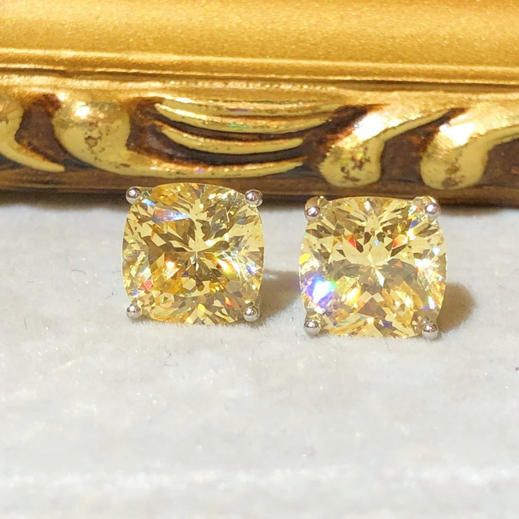 Tiviss Fancy Yellow Cushion Cut Stud Earrings
